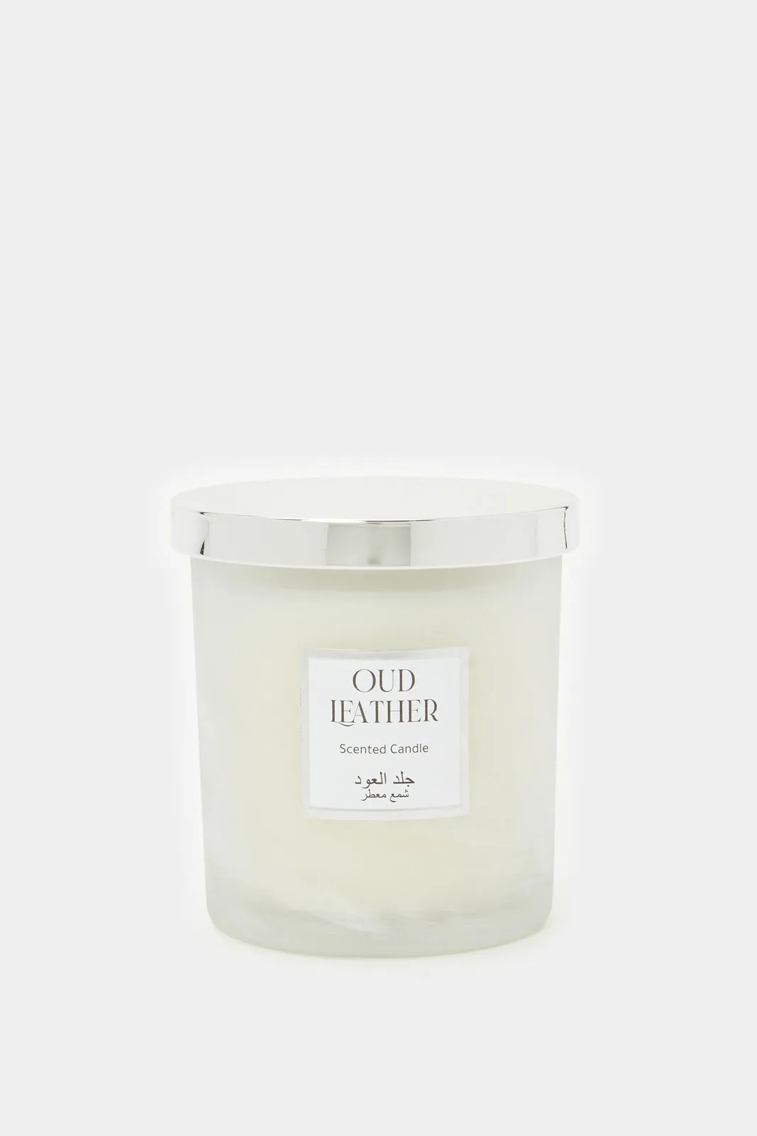 Silver Oud Leather Glass Scented Candle Metal Lid