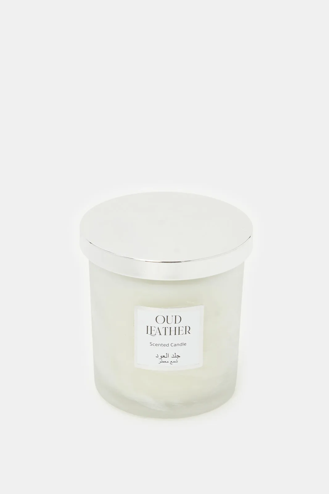 Silver Oud Leather Glass Scented Candle Metal Lid