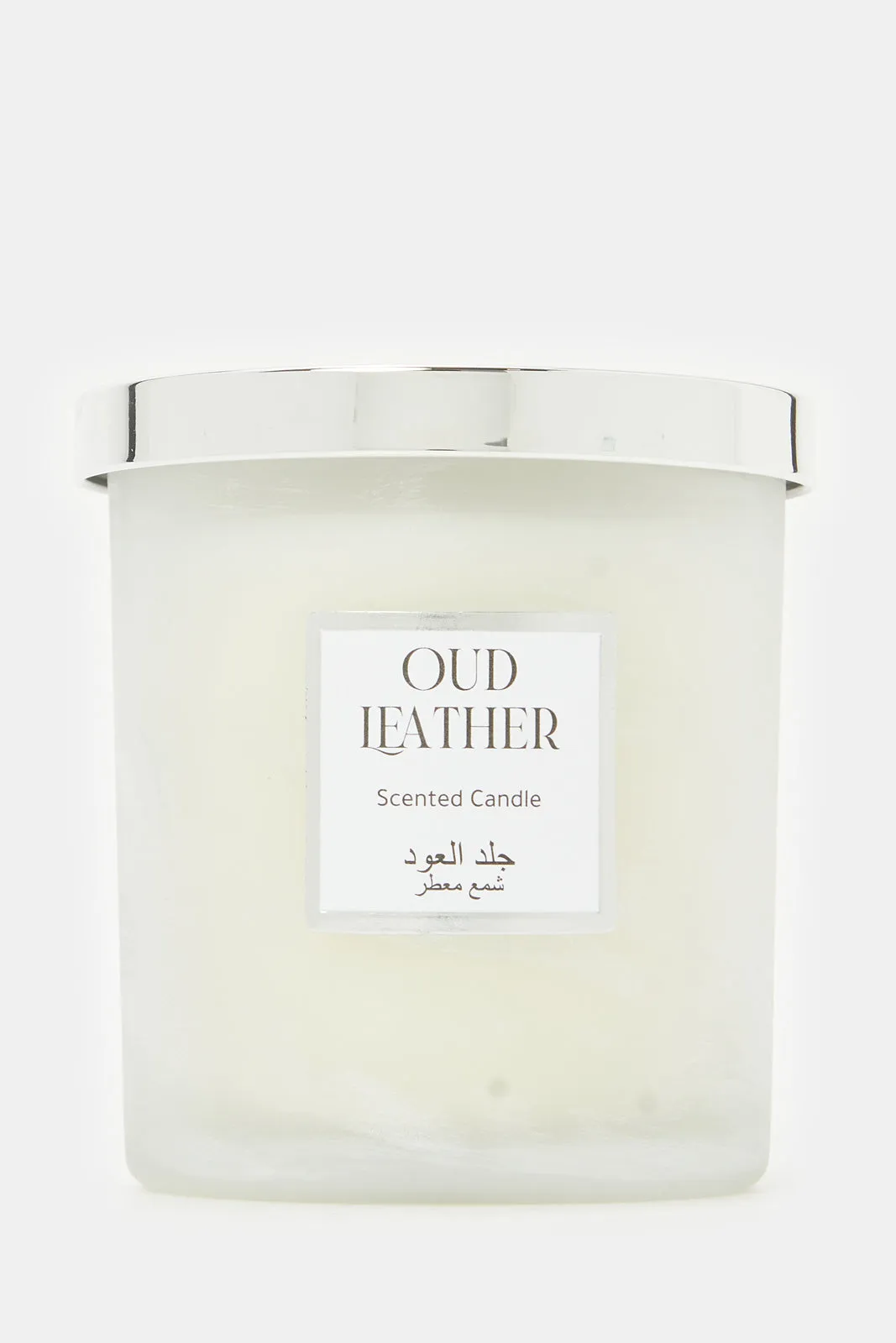 Silver Oud Leather Glass Scented Candle Metal Lid