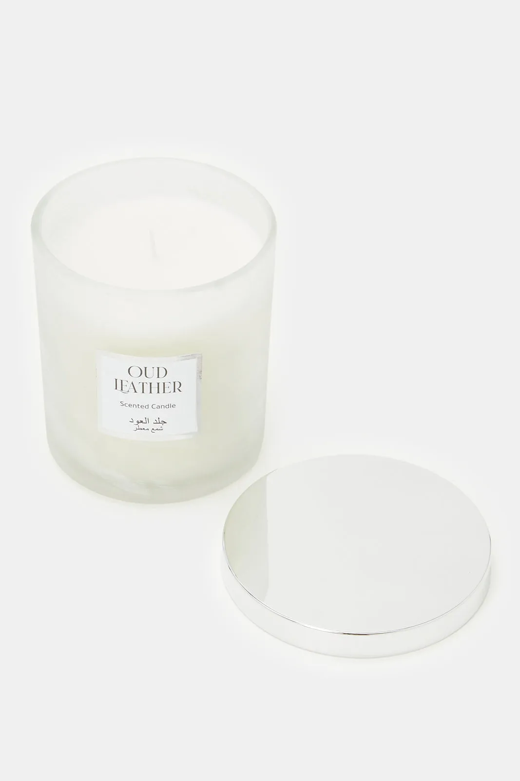 Silver Oud Leather Glass Scented Candle Metal Lid